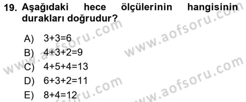 Halk Edebiyatına Giriş 1 Dersi Ara Sınavı Deneme Sınav Soruları 19. Soru