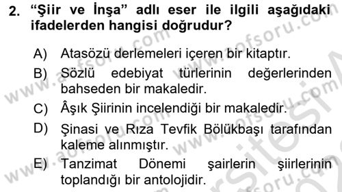 Halk Edebiyatına Giriş 1 Dersi 2021 - 2022 Yılı (Vize) Ara Sınav Soruları 2. Soru