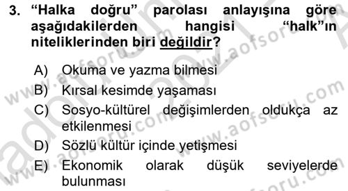 Halk Edebiyatına Giriş 1 Dersi Ara Sınavı Deneme Sınav Soruları 3. Soru