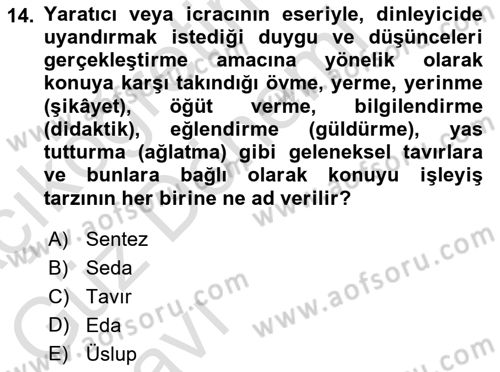 Halk Edebiyatına Giriş 1 Dersi Ara Sınavı Deneme Sınav Soruları 14. Soru