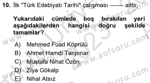 Halk Edebiyatına Giriş 1 Dersi Ara Sınavı Deneme Sınav Soruları 10. Soru