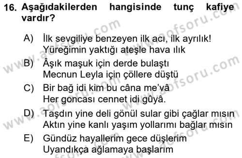 Halk Edebiyatına Giriş 1 Dersi Ara Sınavı Deneme Sınav Soruları 16. Soru