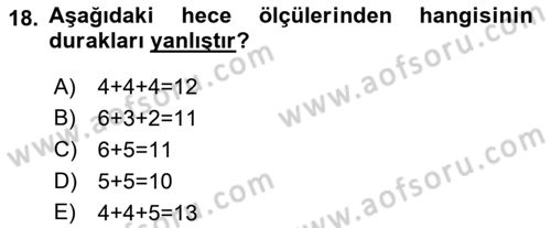 Halk Edebiyatına Giriş 1 Dersi Ara Sınavı Deneme Sınav Soruları 18. Soru