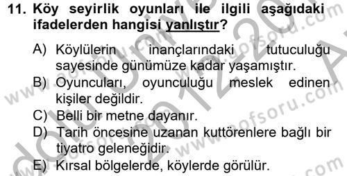 Halk Edebiyatına Giriş 2 Dersi 2012 - 2013 Yılı (Vize) Ara Sınav Soruları 11. Soru