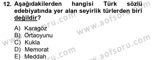 Halk Edebiyatına Giriş 2 Dersi 2012 - 2013 Yılı (Vize) Ara Sınav Soruları 12. Soru