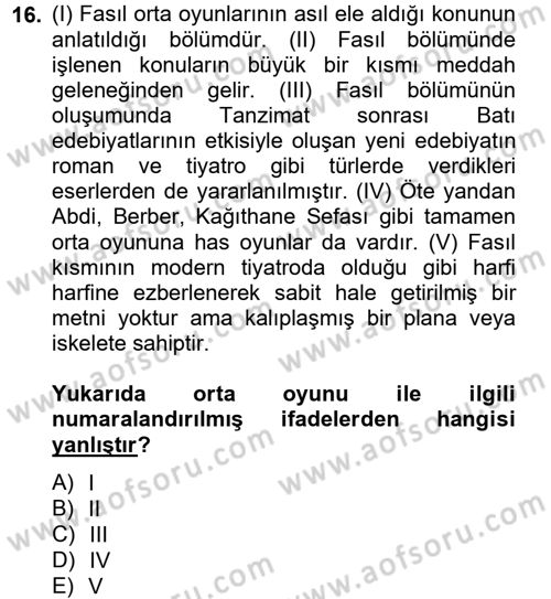 Halk Edebiyatına Giriş 2 Dersi 2012 - 2013 Yılı (Vize) Ara Sınav Soruları 16. Soru