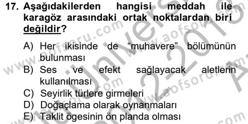 Halk Edebiyatına Giriş 2 Dersi 2012 - 2013 Yılı (Vize) Ara Sınav Soruları 17. Soru