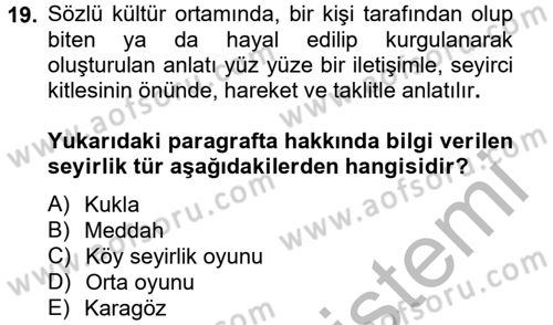 Halk Edebiyatına Giriş 2 Dersi 2012 - 2013 Yılı (Vize) Ara Sınav Soruları 19. Soru