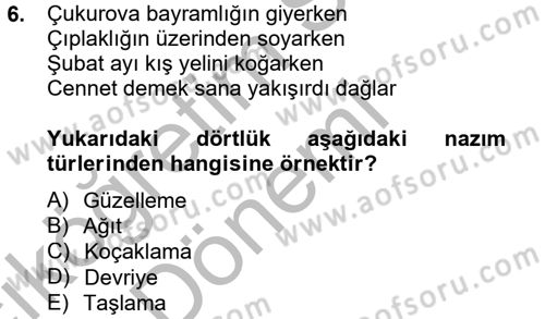 Halk Edebiyatına Giriş 2 Dersi 2012 - 2013 Yılı (Vize) Ara Sınav Soruları 6. Soru
