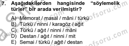 Halk Edebiyatına Giriş 2 Dersi 2012 - 2013 Yılı (Vize) Ara Sınav Soruları 7. Soru