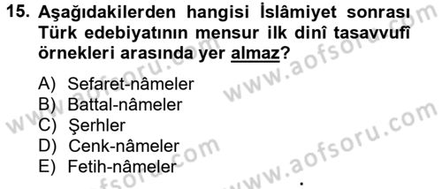 Halk Edebiyatına Giriş 2 Dersi 2012 - 2013 Yılı (Final) Dönem Sonu Sınav Soruları 15. Soru