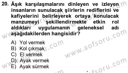 Halk Edebiyatına Giriş 2 Dersi 2012 - 2013 Yılı (Final) Dönem Sonu Sınav Soruları 20. Soru