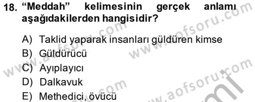 Halk Edebiyatına Giriş 2 Dersi 2013 - 2014 Yılı (Vize) Ara Sınav Soruları 18. Soru