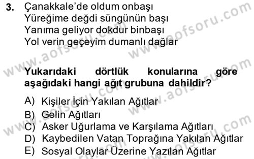 Halk Edebiyatına Giriş 2 Dersi 2013 - 2014 Yılı (Vize) Ara Sınav Soruları 3. Soru