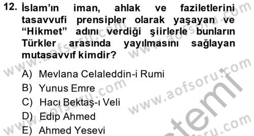 Halk Edebiyatına Giriş 2 Dersi 2013 - 2014 Yılı (Final) Dönem Sonu Sınav Soruları 12. Soru