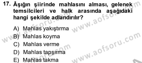 Halk Edebiyatına Giriş 2 Dersi 2013 - 2014 Yılı (Final) Dönem Sonu Sınav Soruları 17. Soru