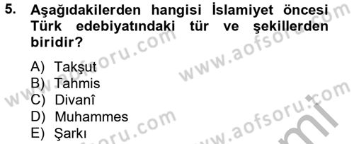 Halk Edebiyatına Giriş 2 Dersi 2013 - 2014 Yılı (Final) Dönem Sonu Sınav Soruları 5. Soru