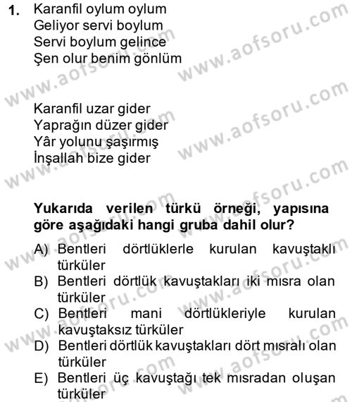 Halk Edebiyatına Giriş 2 Dersi 2014 - 2015 Yılı (Vize) Ara Sınav Soruları 1. Soru