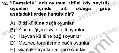 Halk Edebiyatına Giriş 2 Dersi 2014 - 2015 Yılı (Vize) Ara Sınav Soruları 12. Soru