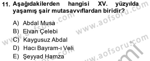 Halk Edebiyatına Giriş 2 Dersi 2014 - 2015 Yılı (Final) Dönem Sonu Sınav Soruları 11. Soru