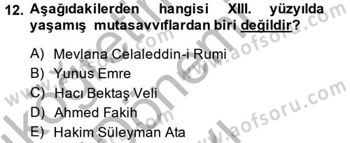 Halk Edebiyatına Giriş 2 Dersi 2014 - 2015 Yılı (Final) Dönem Sonu Sınav Soruları 12. Soru