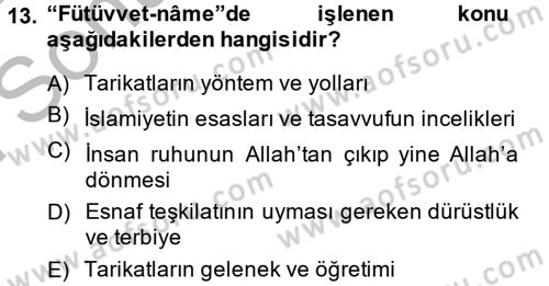 Halk Edebiyatına Giriş 2 Dersi 2014 - 2015 Yılı (Final) Dönem Sonu Sınav Soruları 13. Soru