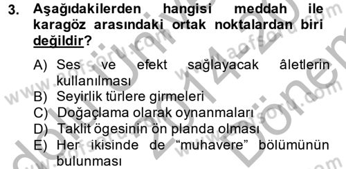 Halk Edebiyatına Giriş 2 Dersi 2014 - 2015 Yılı (Final) Dönem Sonu Sınav Soruları 3. Soru