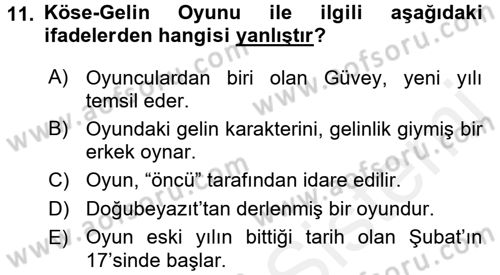 Halk Edebiyatına Giriş 2 Dersi 2015 - 2016 Yılı (Vize) Ara Sınav Soruları 11. Soru