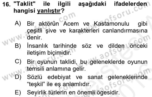 Halk Edebiyatına Giriş 2 Dersi 2015 - 2016 Yılı (Vize) Ara Sınav Soruları 16. Soru