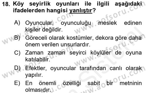 Halk Edebiyatına Giriş 2 Dersi 2015 - 2016 Yılı (Vize) Ara Sınav Soruları 18. Soru