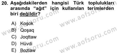 Halk Edebiyatına Giriş 2 Dersi 2015 - 2016 Yılı (Vize) Ara Sınav Soruları 20. Soru