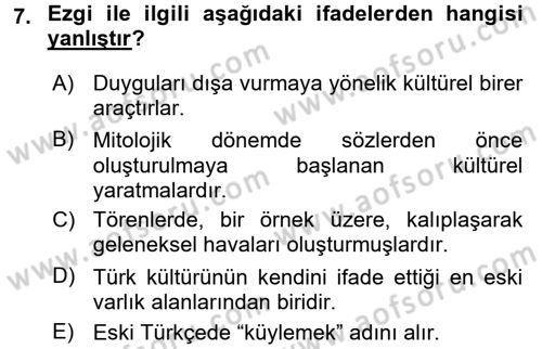 Halk Edebiyatına Giriş 2 Dersi 2015 - 2016 Yılı (Vize) Ara Sınav Soruları 7. Soru