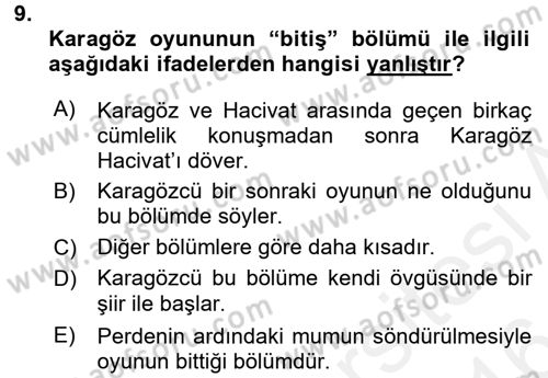 Halk Edebiyatına Giriş 2 Dersi 2015 - 2016 Yılı (Vize) Ara Sınav Soruları 9. Soru