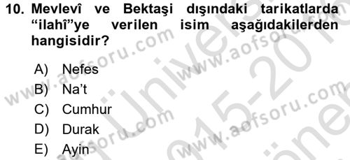 Halk Edebiyatına Giriş 2 Dersi 2015 - 2016 Yılı (Final) Dönem Sonu Sınav Soruları 10. Soru