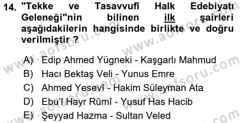 Halk Edebiyatına Giriş 2 Dersi 2015 - 2016 Yılı (Final) Dönem Sonu Sınav Soruları 14. Soru