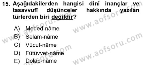 Halk Edebiyatına Giriş 2 Dersi 2015 - 2016 Yılı (Final) Dönem Sonu Sınav Soruları 15. Soru