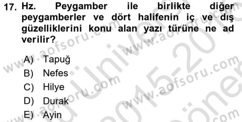 Halk Edebiyatına Giriş 2 Dersi 2015 - 2016 Yılı (Final) Dönem Sonu Sınav Soruları 17. Soru