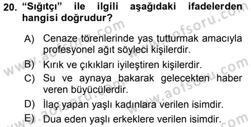 Halk Edebiyatına Giriş 2 Dersi 2015 - 2016 Yılı (Final) Dönem Sonu Sınav Soruları 20. Soru