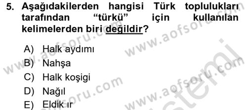 Halk Edebiyatına Giriş 2 Dersi 2015 - 2016 Yılı (Final) Dönem Sonu Sınav Soruları 5. Soru