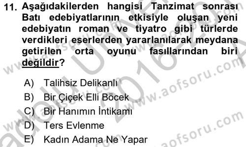 Halk Edebiyatına Giriş 2 Dersi 2016 - 2017 Yılı (Vize) Ara Sınav Soruları 11. Soru