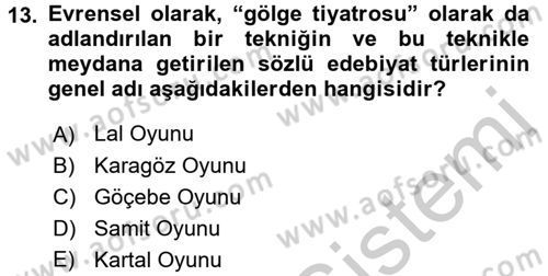 Halk Edebiyatına Giriş 2 Dersi 2016 - 2017 Yılı (Vize) Ara Sınav Soruları 13. Soru