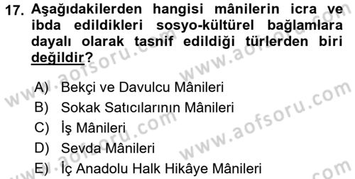 Halk Edebiyatına Giriş 2 Dersi 2016 - 2017 Yılı (Vize) Ara Sınav Soruları 17. Soru