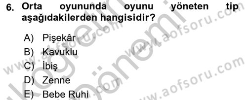 Halk Edebiyatına Giriş 2 Dersi 2016 - 2017 Yılı (Vize) Ara Sınav Soruları 6. Soru