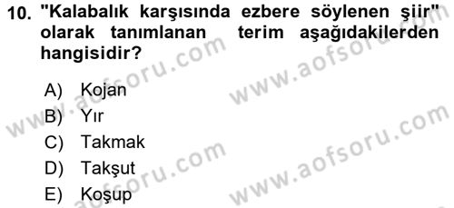 Halk Edebiyatına Giriş 2 Dersi 2016 - 2017 Yılı (Final) Dönem Sonu Sınav Soruları 10. Soru