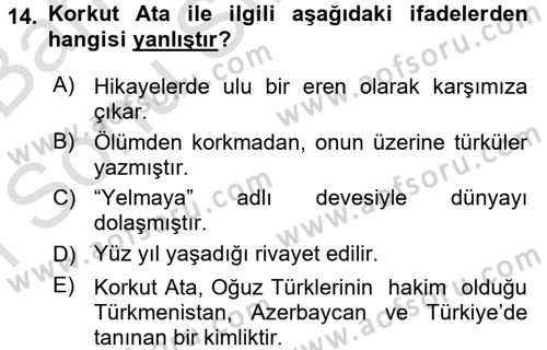 Halk Edebiyatına Giriş 2 Dersi 2016 - 2017 Yılı (Final) Dönem Sonu Sınav Soruları 14. Soru