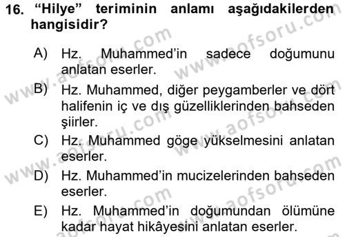 Halk Edebiyatına Giriş 2 Dersi 2016 - 2017 Yılı (Final) Dönem Sonu Sınav Soruları 16. Soru