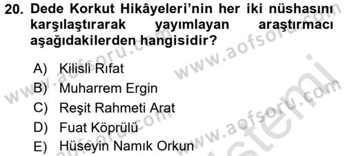Halk Edebiyatına Giriş 2 Dersi 2016 - 2017 Yılı (Final) Dönem Sonu Sınav Soruları 20. Soru