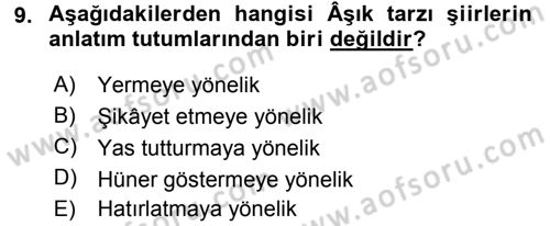 Halk Edebiyatına Giriş 2 Dersi 2016 - 2017 Yılı (Final) Dönem Sonu Sınav Soruları 9. Soru