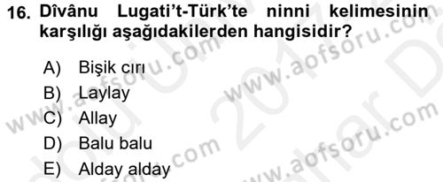 Halk Edebiyatına Giriş 2 Dersi 2017 - 2018 Yılı (Vize) Ara Sınav Soruları 16. Soru