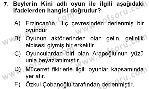 Halk Edebiyatına Giriş 2 Dersi 2017 - 2018 Yılı (Vize) Ara Sınav Soruları 7. Soru